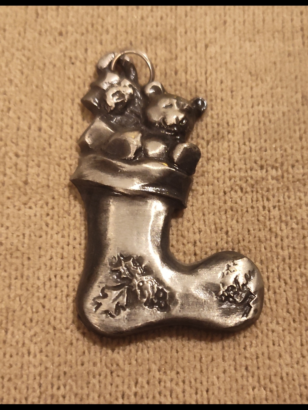 Vintage!! Rawcliffe Pewter Teddy Bear Stocking Pendant - Holiday Charm